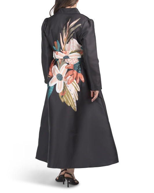 NANCY YANG Bouquet Print Button Front Maxi Dress