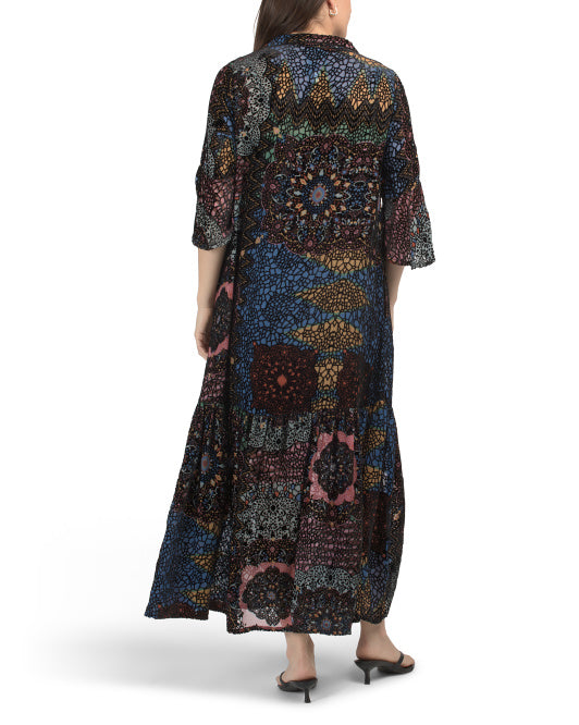 JOHNNY WAS Silk Blend Nash Burnout Maxi Dress
