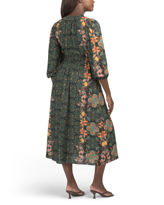 CELINA MOON Long Sleeve Floral Maxi Dress