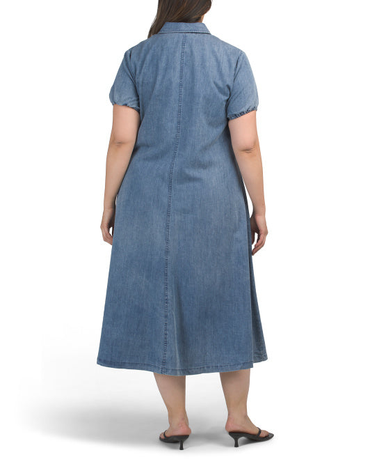 GIVEN KALE Plus Button Front Denim Maxi Dress