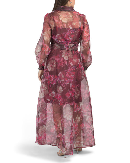 JULIA JORDAN Long Sleeve Organza Maxi Shirt Dress