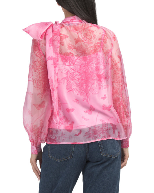 NANCY YANG Floral Butterfly Chiffon Top