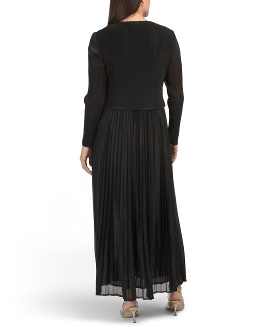 NANCY YANG Twofer Pleated Maxi Dress