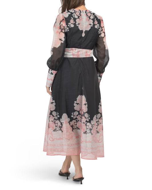NANCY YANG Floral Tie Waist Maxi Dress