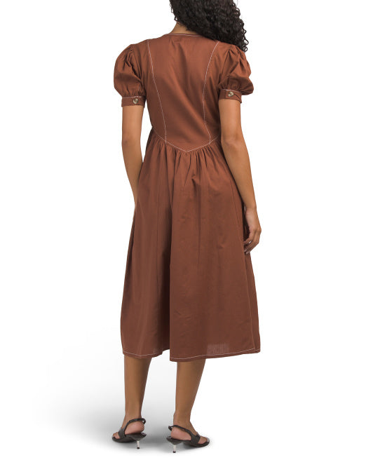 US TOGETHER Contrast Stitching Midi Dress