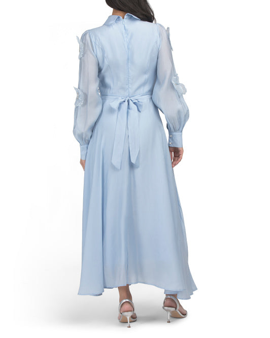 DALIA MACPHEE Long Sleeve Floral Applique Maxi Dress