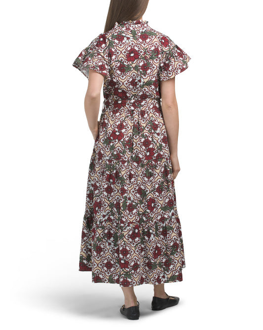 LEA Short Sleeve Ruffle Collar Maxi Dress