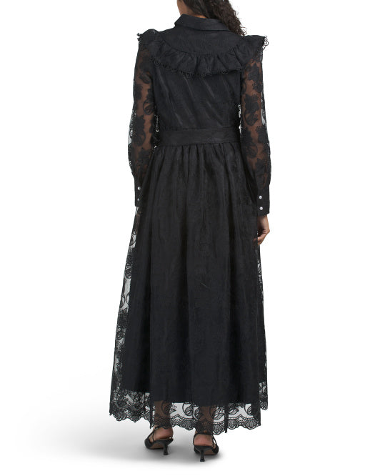 DALIA MACPHEE Long Sleeve Lace Maxi Dress