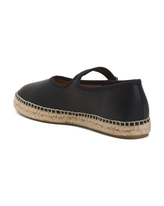 JUTELIA Made In Spain Leather Mary Jane Espadrilles