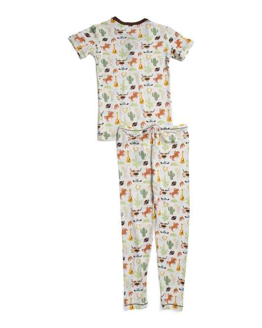 KICKEE PANTS Toddler And Little Boys 2pc Rodeo Printed Henley Pajama Set