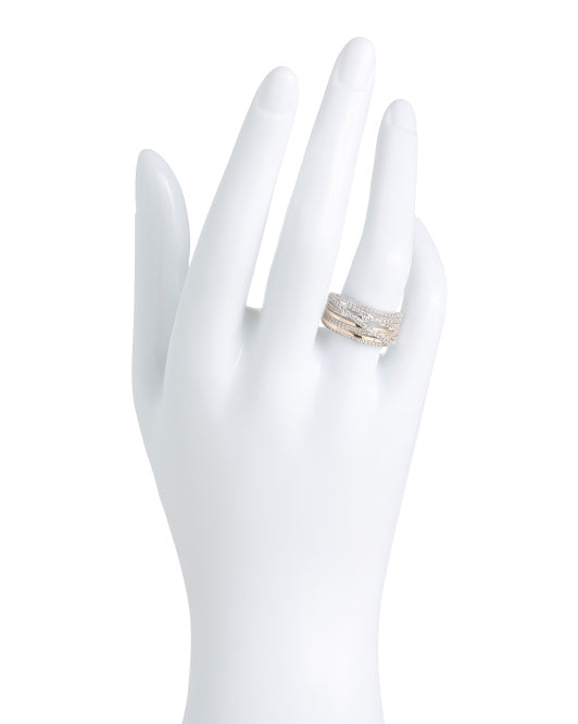 AURORA ITALO Sterling Silver And 14kt Gold White Topaz Swirl Ring