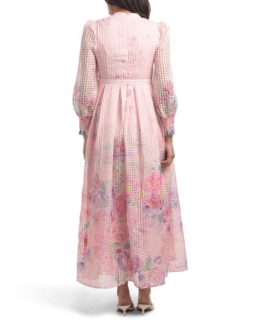 DALIA MACPHEE Long Sleeve Floral Maxi Dress With Belt
