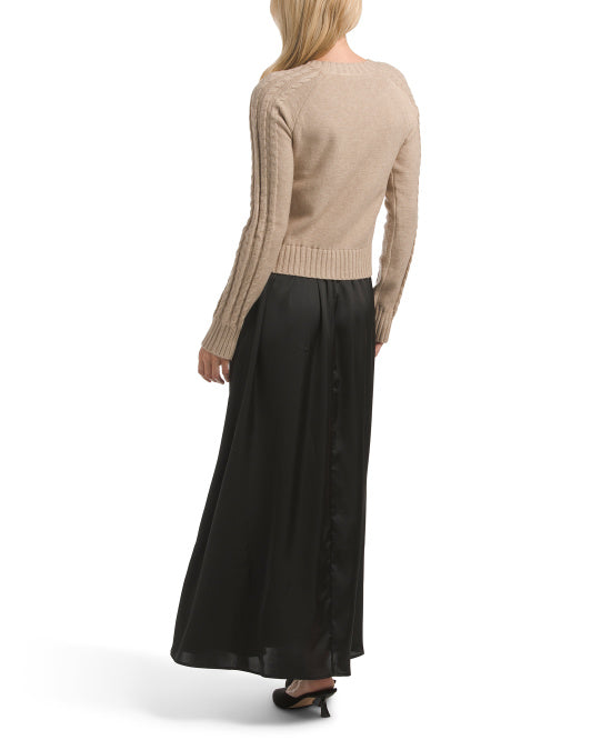 ELLEN TRACY Twofer Cable Knit Sweater Dress