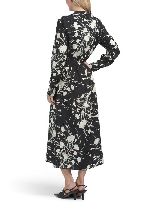 ELLEN TRACY Button Front Long Sleeve Midi Dress