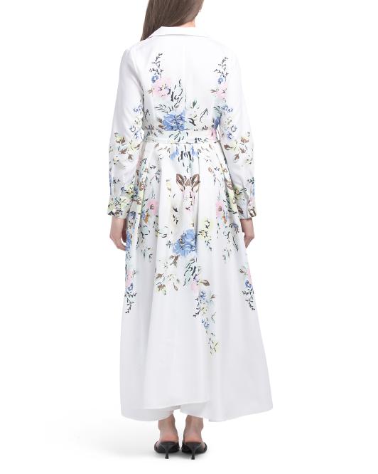 NANCY YANG Long Sleeve Floral Shirt Dress