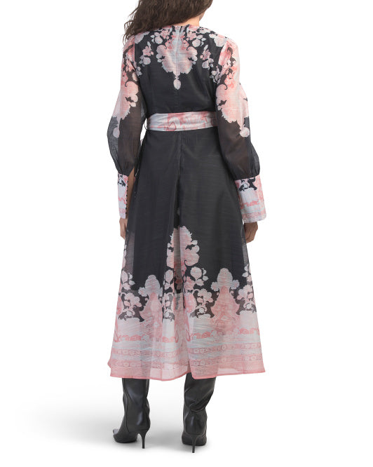 NANCY YANG Floral Tie Waist Dress