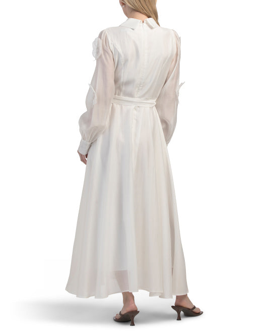 DALIA MACPHEE Long Sleeve Floral Applique Maxi Dress