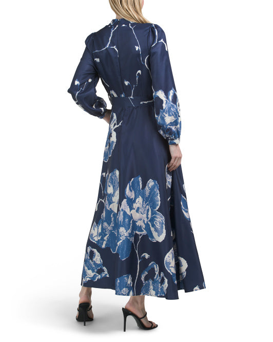NANCY YANG Long Sleeve Tie Waist Dress