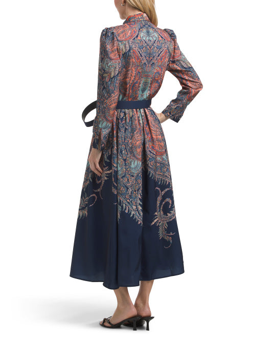 NANCY YANG Paisley Button Down Dress With Belt