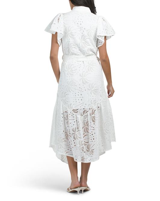 CIEBON Isabella Palm Embroidered Midi Shirt Dress