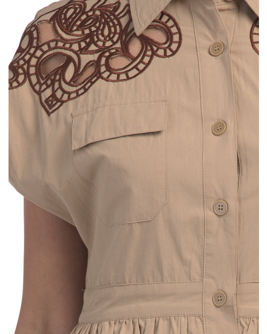 SOLITAIRE Short Sleeve Embroidered Cutwork Dress