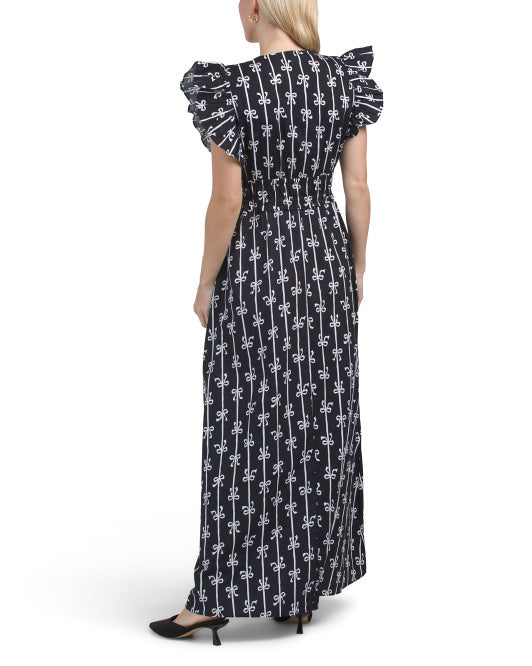 SAIL TO SABLE Blackwatch Ruffle Shoulder Maxi Dress