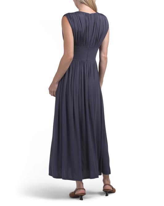 TAYLOR Tie Neck Cinched Waist Maxi Dress