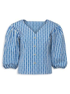 Tory Burch
Gemini Striped Puff-Sleeve Cropped Shirt