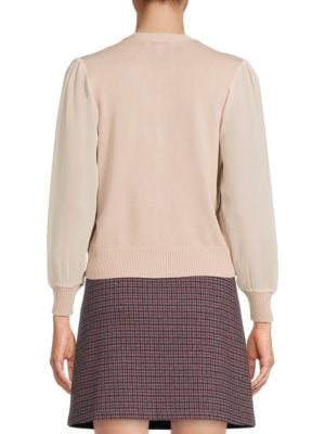 Wdny
Puff Sleeve Faux Pearl Cardigan