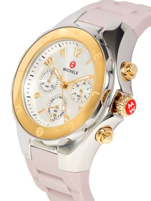 Michele
Jelly Bean 38MM Two Tone Stainless Steel & Silicone Strap Chronograph Watch