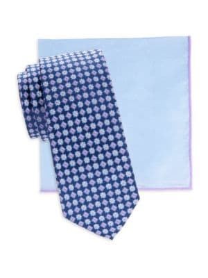 Hickey Freeman
2-Piece Patterned Tie & Solid Pocket Square Set
