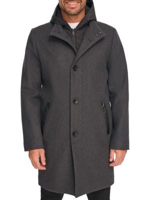 Kenneth Cole
Melton Walker Mixed Media Hooded Bib Overcoat