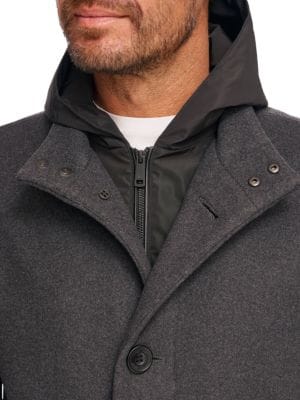 Kenneth Cole
Melton Walker Mixed Media Hooded Bib Overcoat