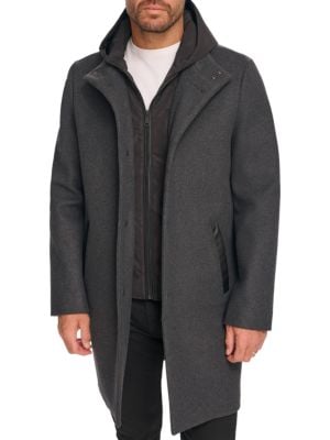 Kenneth Cole
Melton Walker Mixed Media Hooded Bib Overcoat