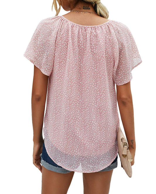 Fantaslook Blouses for Women Floral Print V Neck Ruffle Short Sleeve Shirts Casual Summer Tops - image 2 of 6