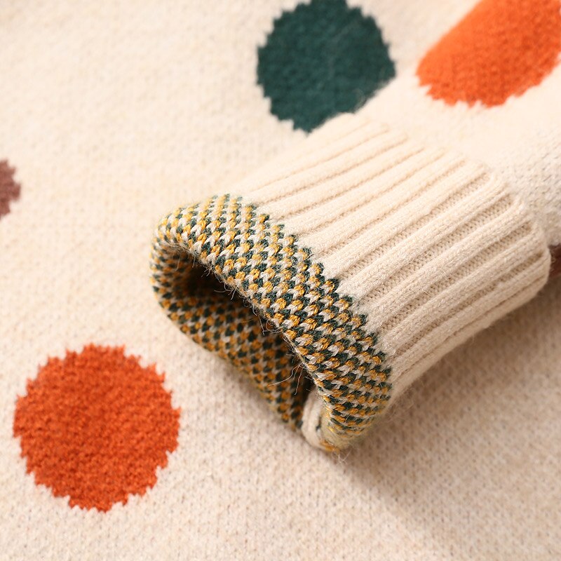 2022 Autumn Spring 2 3 4 6-10 Years Kids Children'S Clothing O-Neck Colorful Dot Knitted Pullover Winter Sweater For Baby Girls