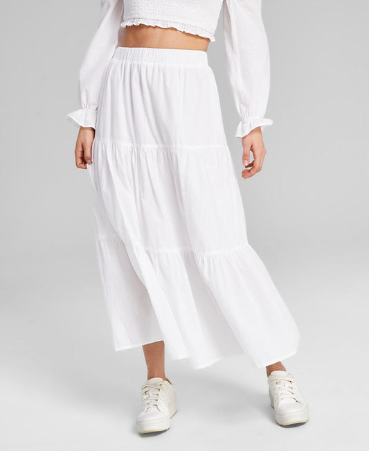 And Now This - Women's Cotton Tiered Pull-On Maxi Skirt