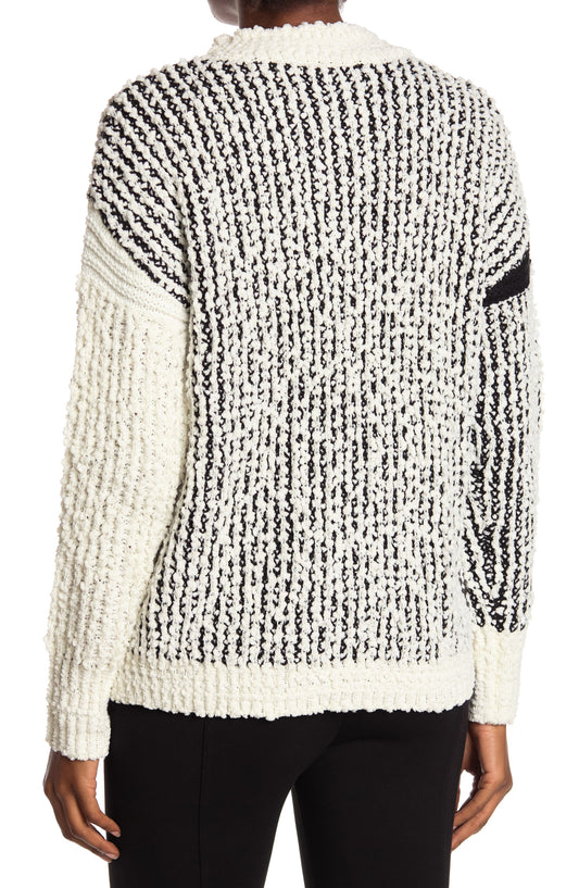 BOBEAU Colorblock Boucle Knit Pullover Sweater, Main, color, IVORY/ BLACK
