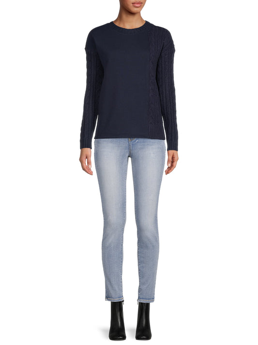 Time and Tru Women's Mixed Media Crew Neck Top, Sizes XS-3XL - image 2 of 5