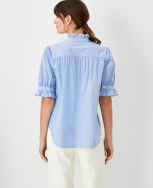 Image 2 of 4 - Stripe Ruffle Button Top