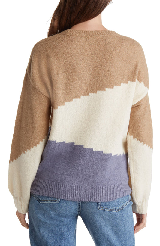 BLU PEPPER Etched Colorblock Sweater, Main, color, KHAKI MULTI