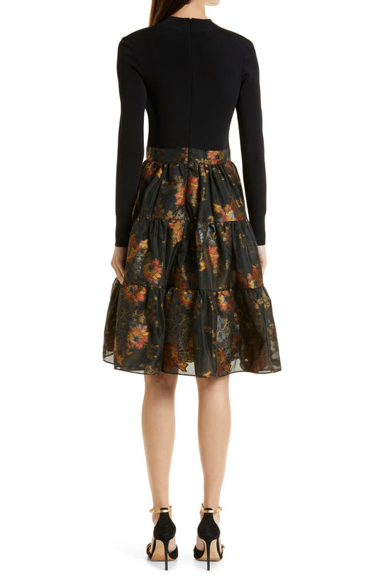 TED BAKER LONDON Audria Mixed Media Long Sleeve Tiered Dress