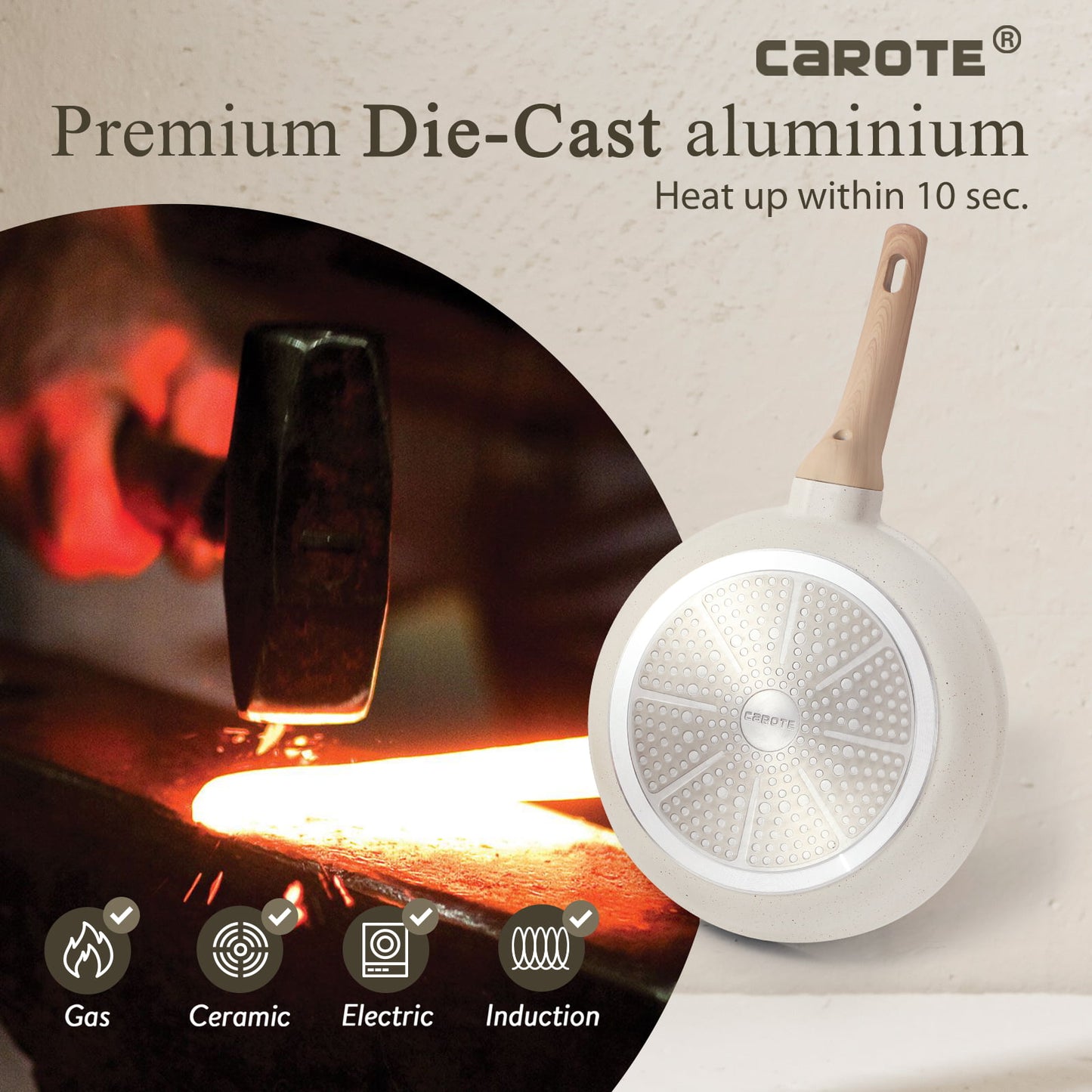 Carote Nonstick Pots and Pans Set, 9 Pcs Induction Kitchen Cookware Sets Free Gift Turner(White Granite) - image 8 of 8