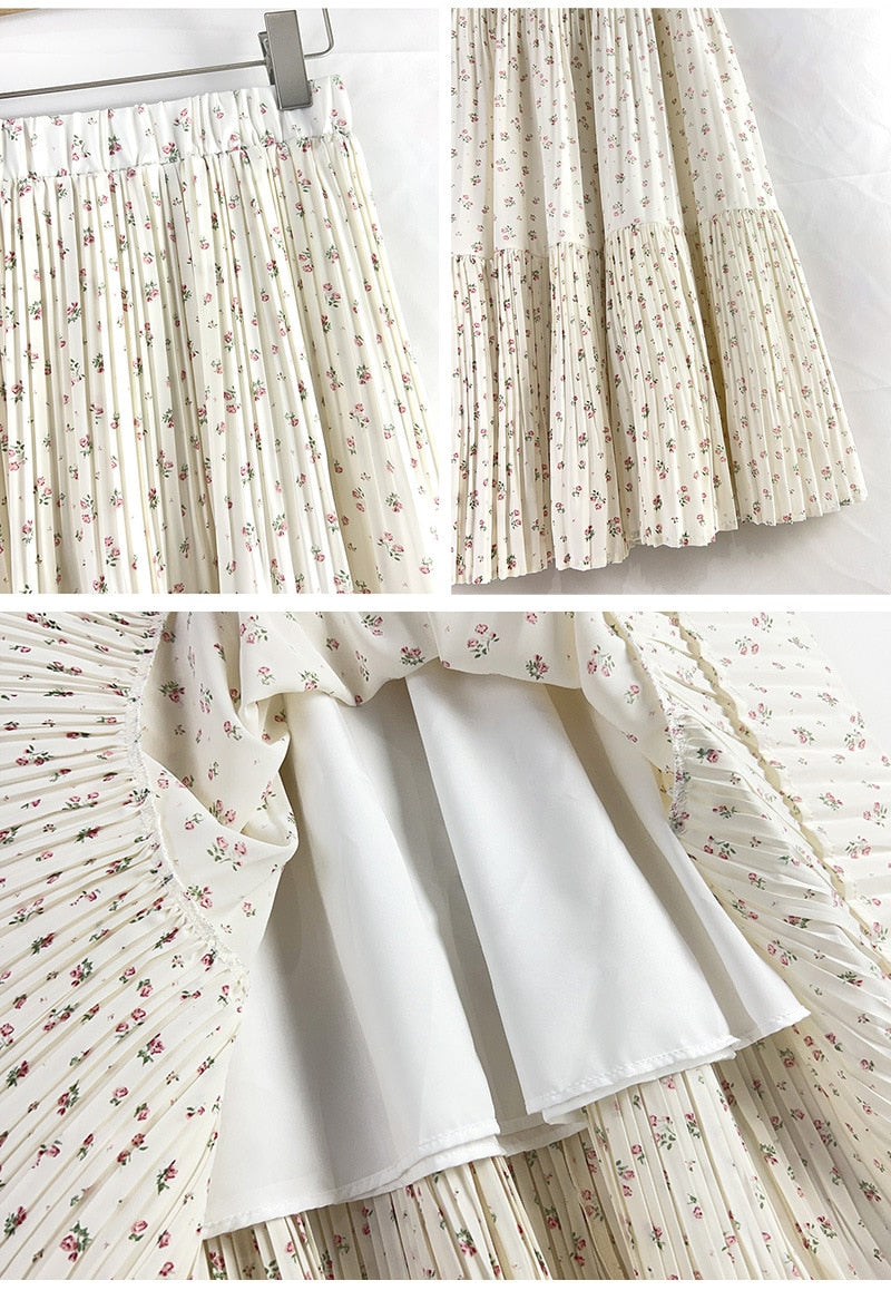 Large version of floral skirt in spring and summer of 2023 New large A-line skirt Women's temperament long pleated skir
