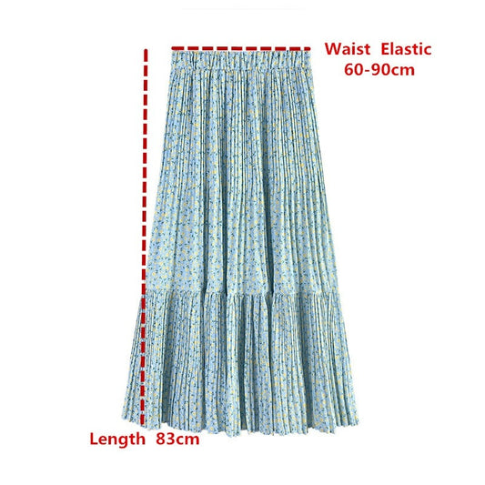 Large version of floral skirt in spring and summer of 2023 New large A-line skirt Women's temperament long pleated skir