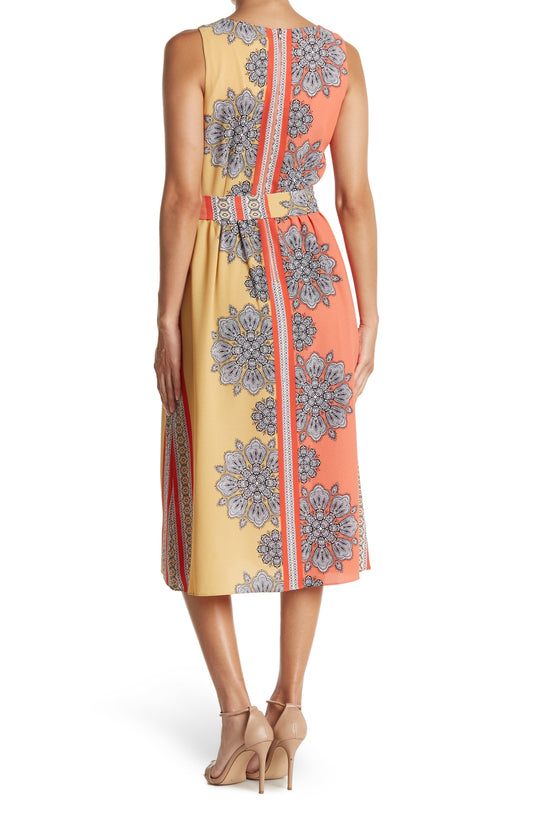 GABBY SKYE,
Sleeveless Belted Midi Dress,
Alternate thumbnail 2, color,
MELON/GOLD