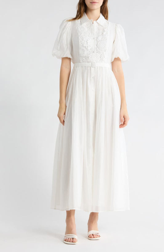 Love By Design Brielle Puff Sleeve Lace Bodice Shirtdress