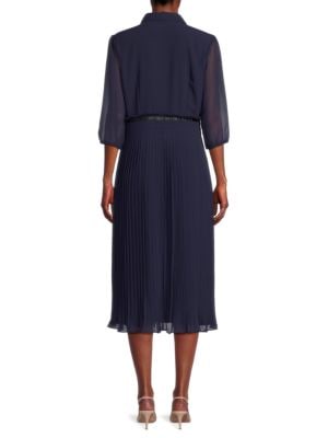 Focus by Shani
                                                                         Pleated Georgette Midi Shirt Dress