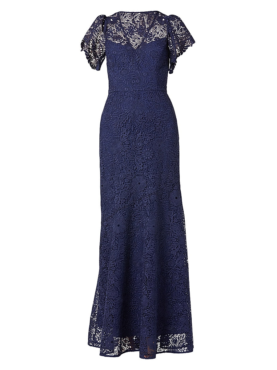 Floral Embroidered Mesh Gown