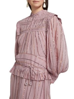 Farm Rio Metallic Striped Tiered Maxi Dress